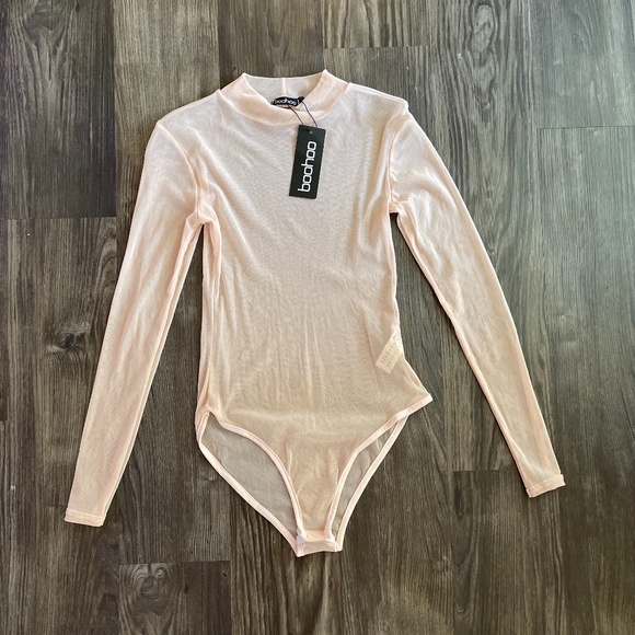 Boohoo Tops - Rose/Nude Mesh Turtle Neck Bodysuit (Size US 4)